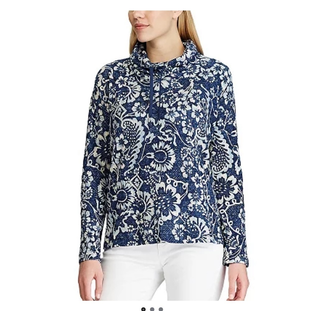 Women's Chaps Blue Floral Artsy Paisley Cowl Neck with Drawstring‎ XL Tunic